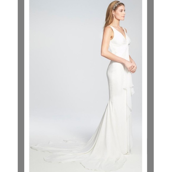 NWT Katie may ivory mykons crepe front twist gown - Picture 2 of 6